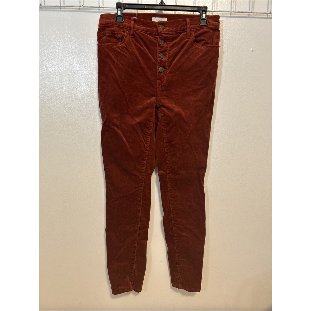 LOFT Pants Womens 8 Orange Velvet Velour‎ Button Fly High Rise Skinny 6204